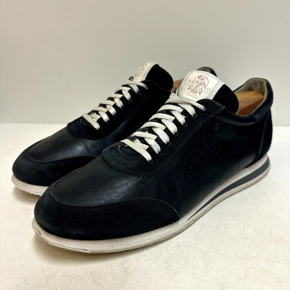 VGUC Brunello Cucinelli Leather + Suede Sneakers Blue Made in Italy EU 43 US 10